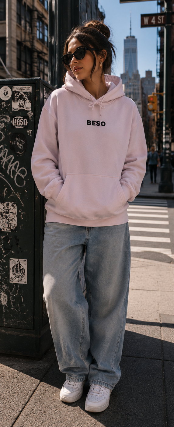 Heavyweight Pullover Hoodie- Light Pink Beso