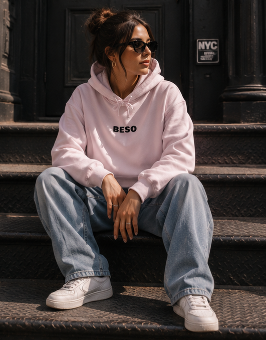 Heavyweight Pullover Hoodie- Light Pink Beso