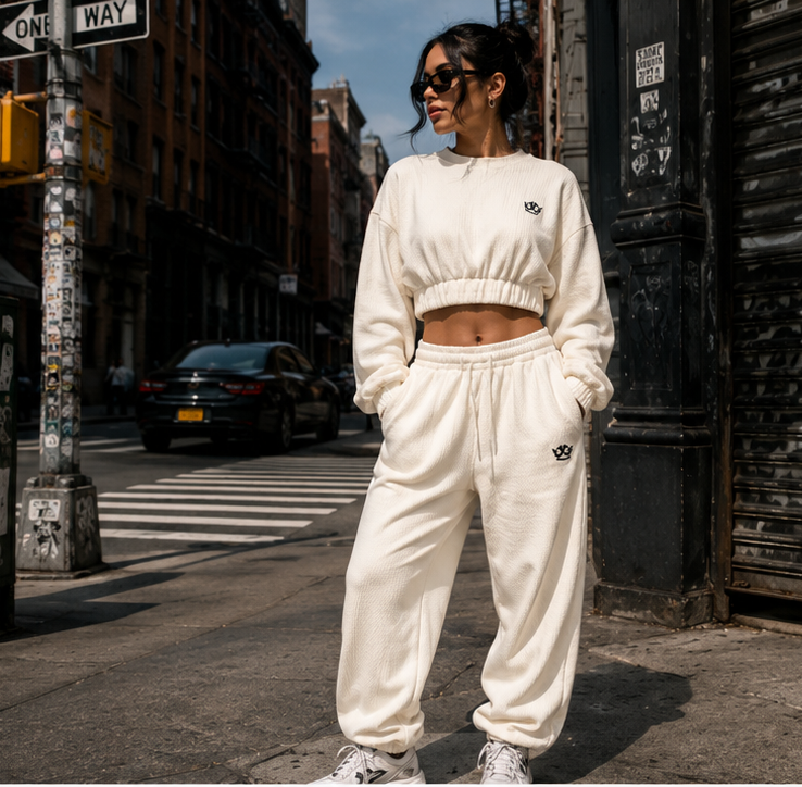 Cropped Top Jogger Set (Cream)