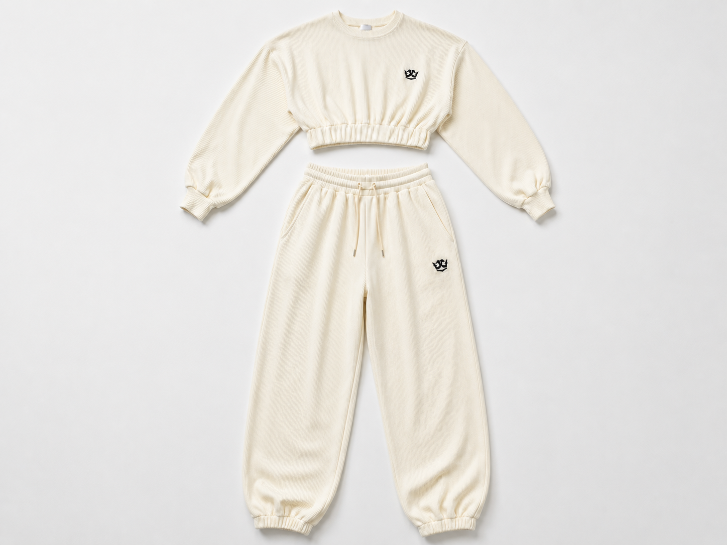 Cropped Top Jogger Set (Cream)
