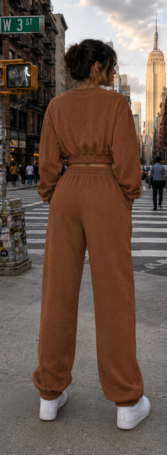 Jogger-Set mit kurzem Oberteil (Dunkelbraun)