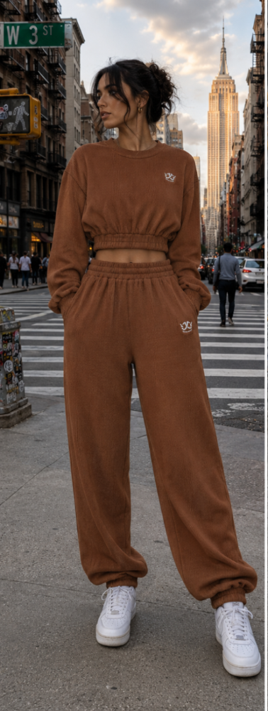 Jogger-Set mit kurzem Oberteil (Dunkelbraun)