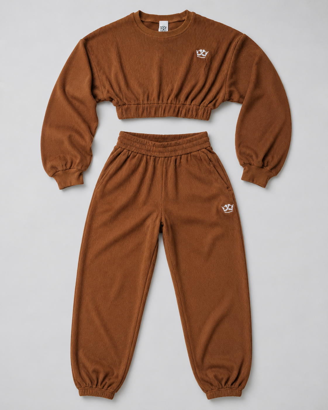 Jogger-Set mit kurzem Oberteil (Dunkelbraun)