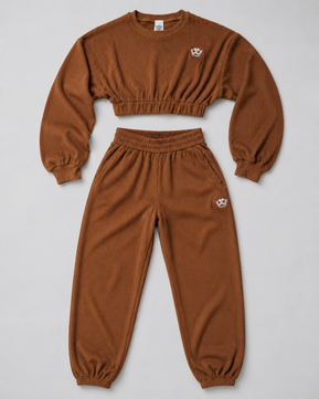 Jogger-Set mit kurzem Oberteil (Dunkelbraun)