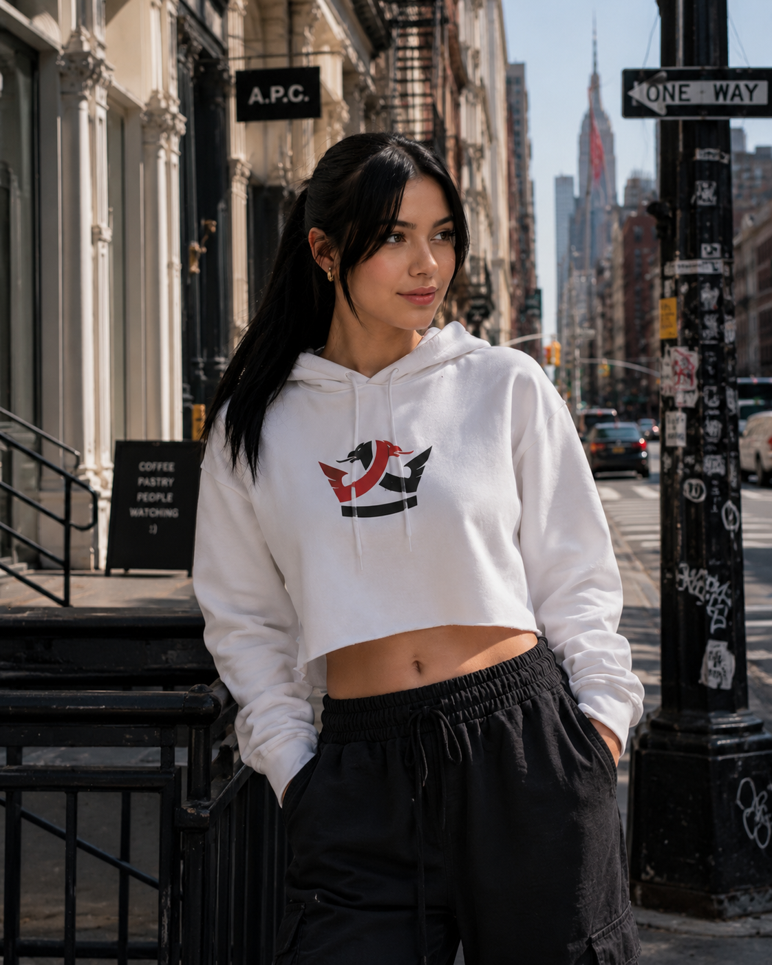 Leichter Crop Hoodie-White Crown