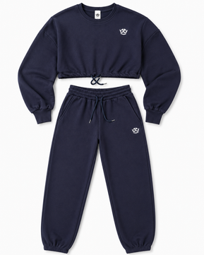 Cropped Top Jogger Set (Navy Blue)