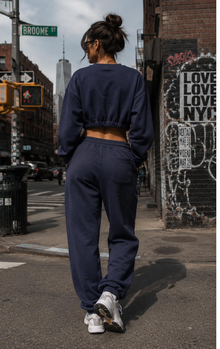 Cropped Top Jogger Set (Navy Blue)