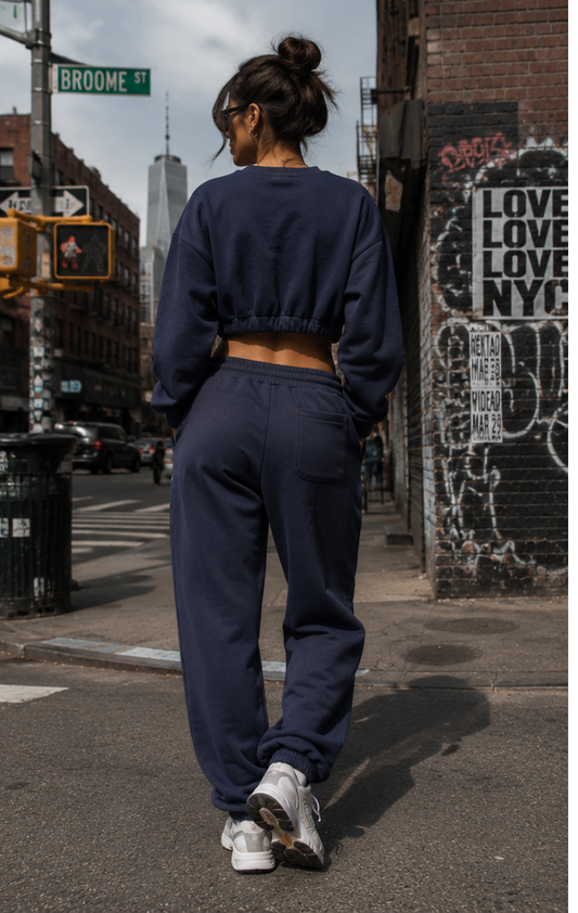 Jogger-Set mit kurzem Oberteil (Marineblau)