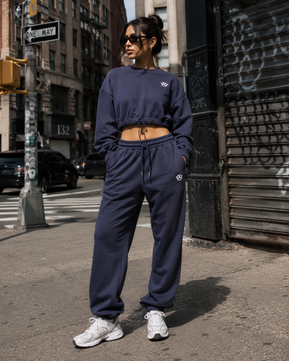 Cropped Top Jogger Set (Navy Blue)