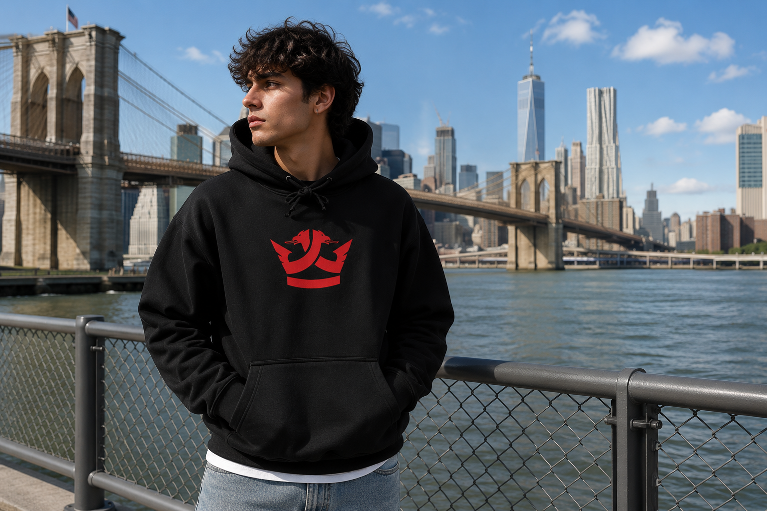 Pullover Hoodie- (Black) Red Crown