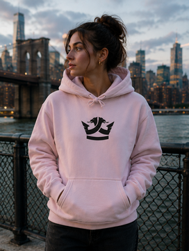Pullover Hoodie- (Pink) Black Crown