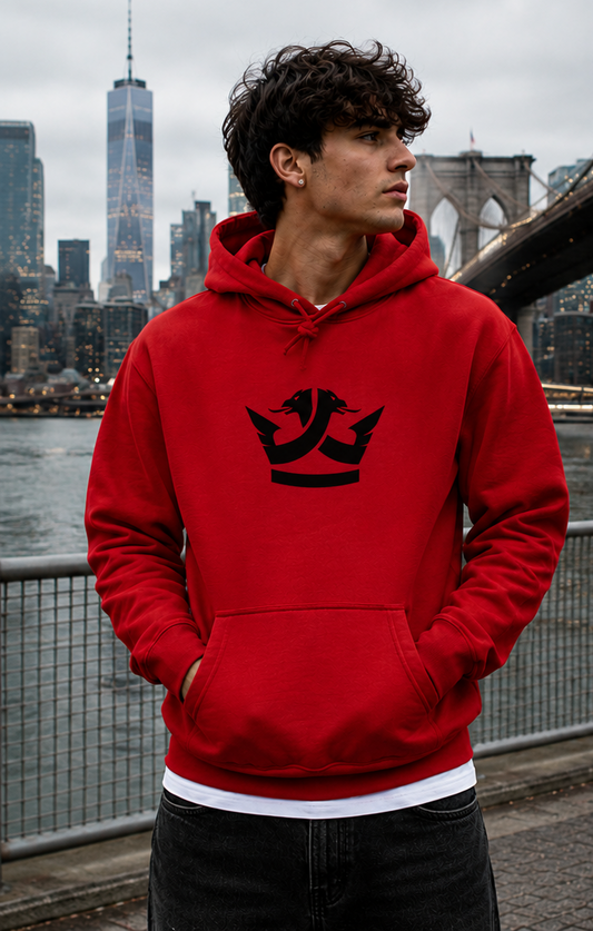 Pullover Hoodie - (Red) Black Crown