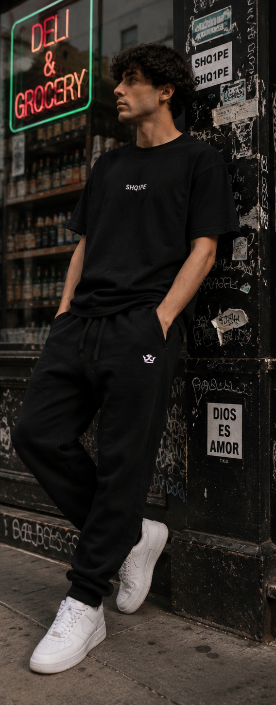 Premium Joggers-Black/White Crown