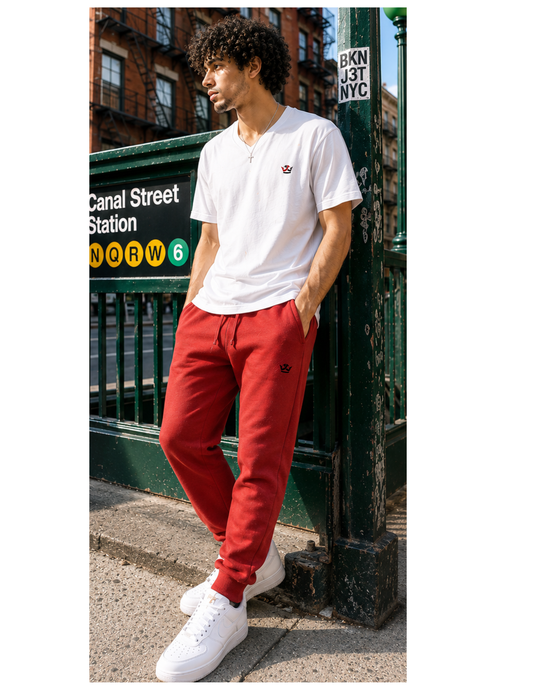 Premium Joggers-Red/Black Crown
