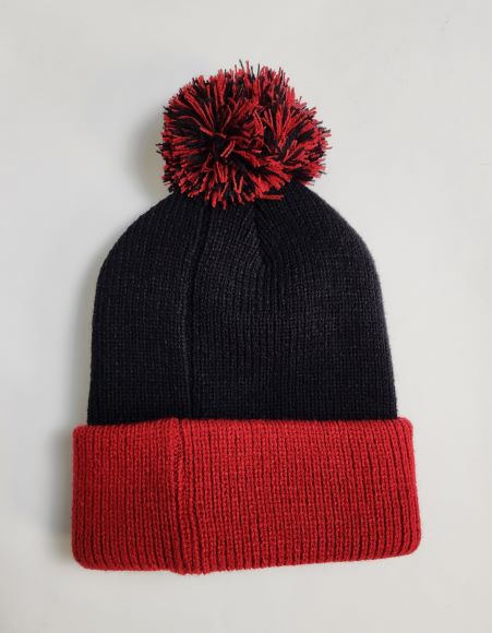 Pom Pom Beanie Schwarz/Rot