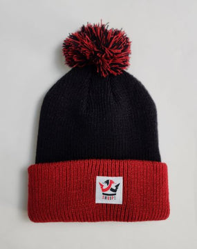 Pom Pom Beanie Schwarz/Rot