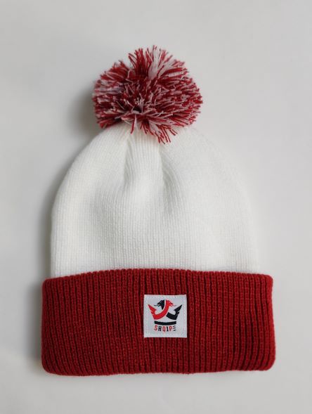 Pom Pom Beanie Weiß/Rot